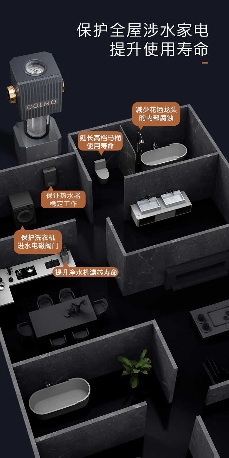 COLMO 管道式凈水機 月巖灰 CWQZ-A25S